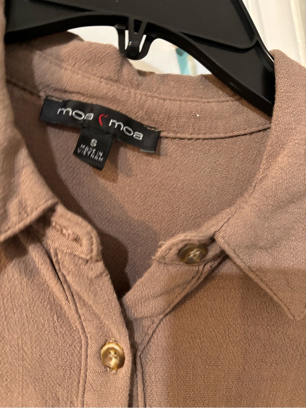 Moa Moa Taupe Button-Front Shirt with Gold Buttons